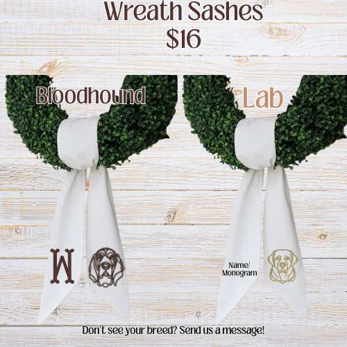 Embroidered Wreath Sash Dog & Monogram