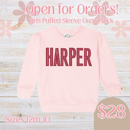 Girls Puffed Sleeve Crew Neck