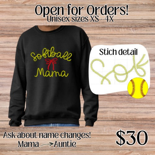 Softball Stitched Mama Crew Neck